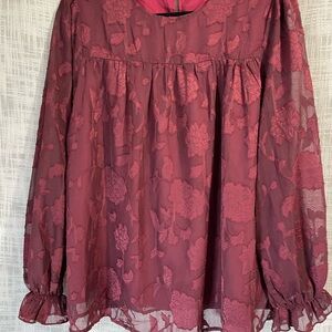 Babydoll textured top, appliqué lace shirt